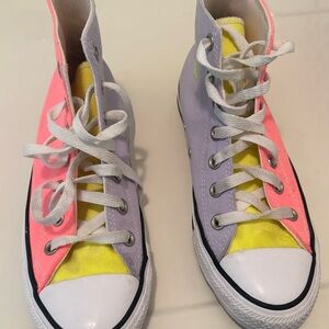 Converse High-Top Sneakers in Pink, Purple, and Yellow